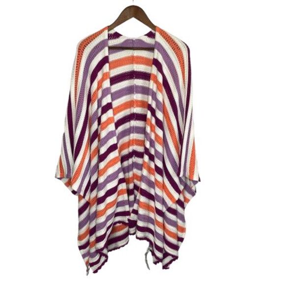 Talbots Sweaters - Talbots Purple and Orange Striped Poncho